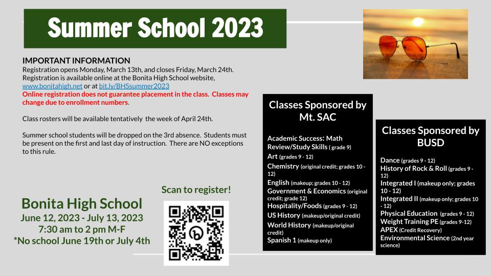 2023 Summer School Registration Flyer